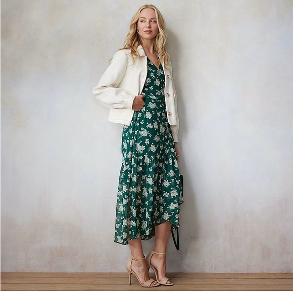 Size M LC Lauren Conrad High Low Wrap Maxi Dress sheer long sleeve front tie - Picture 10 of 13